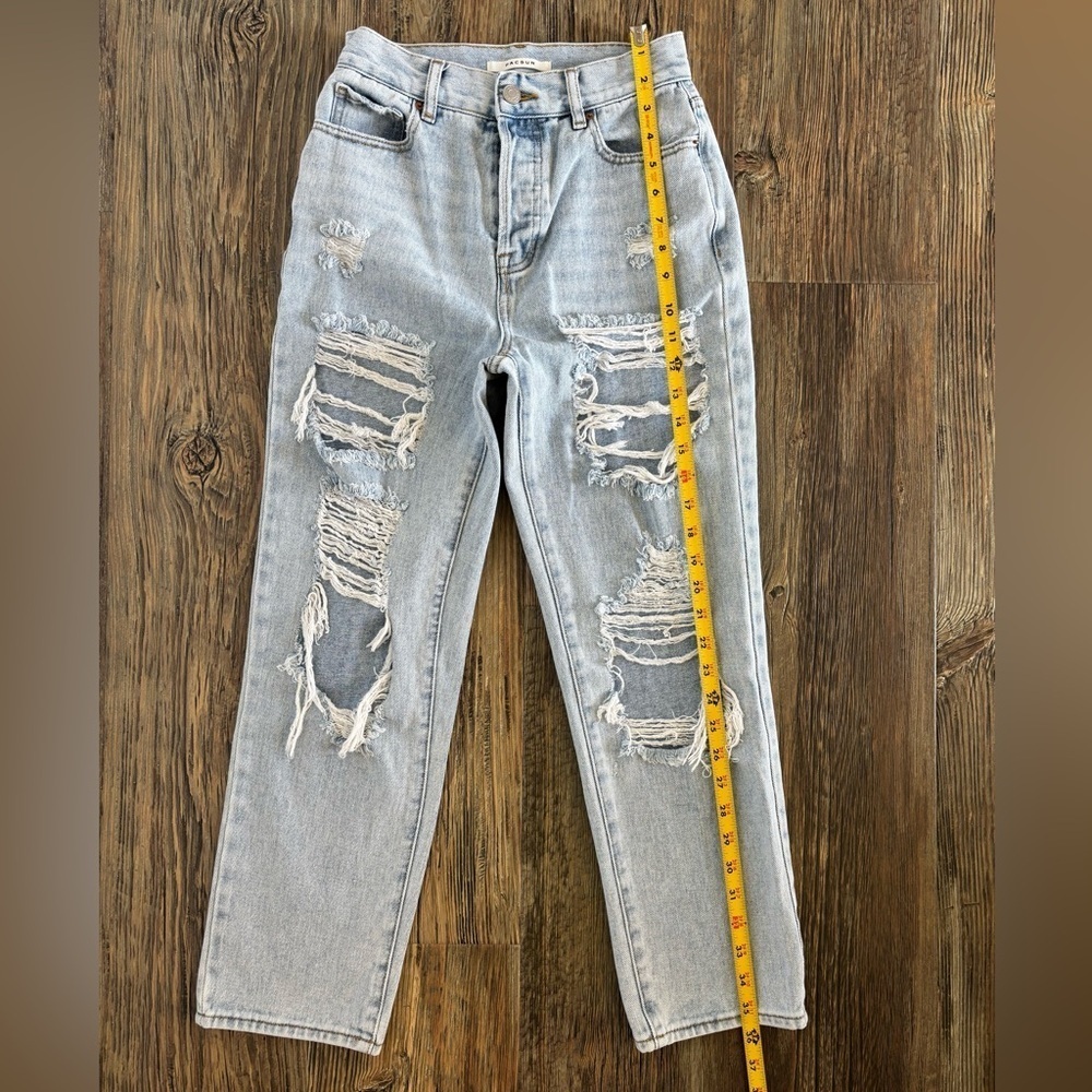 PacSun High Rise Straight Jeans Womens 25 Button Fly Distressed Lt Blue Denim - Picture 3 of 13